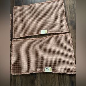 Set of 2. 21" x34" Waffle Cotton Bath Rug with Fringes Clay - Casaluna new
